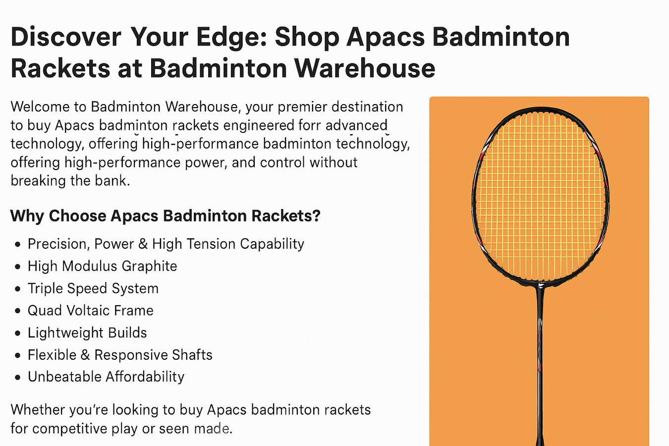 Apacs Badminton Rackets on sale at Badminton Warehouse!
