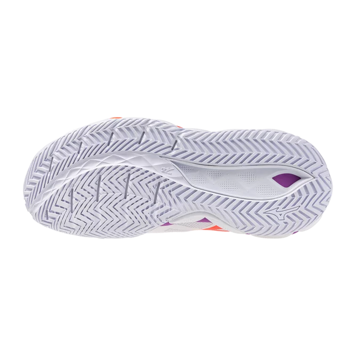 Outsole of Mizuno Wave Enforce Tour 2 AC Women's pickleball and tennis shoe showing all-court traction pattern