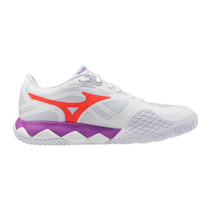 Mizuno Wave Enforce Tour 2 AC Women's pickleball and tennis shoe in White Pinkesque, medial side view