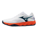 Mizuno Wave Enforce Court 2 AC Men's pickleball and tennis shoe in white, navy and orange, side profile view