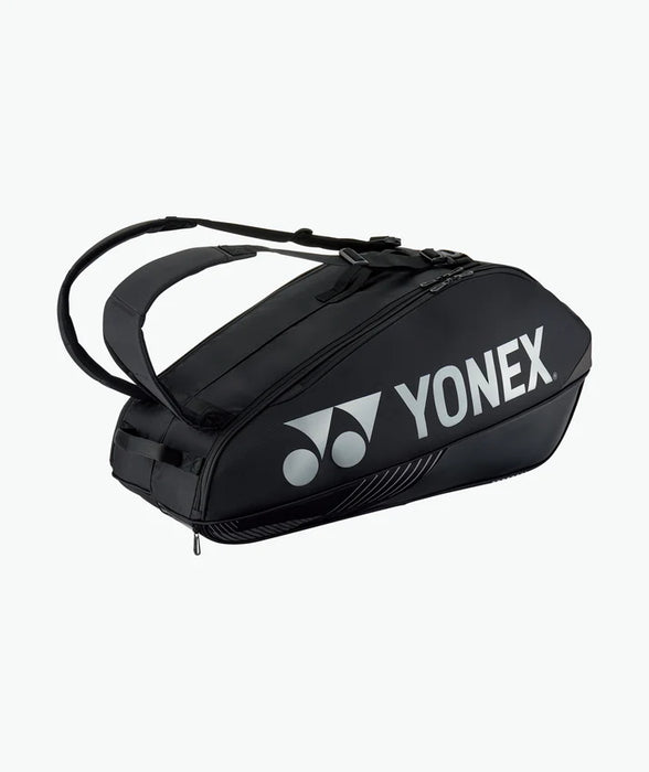 Yonex Pro Racquet Bag 6 Black tennis and badminton bag with silver Yonex logo and backpack straps