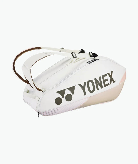 Yonex Pro Racquet Bag 6 Sand Beige racquet bag with backpack straps and large Yonex logo