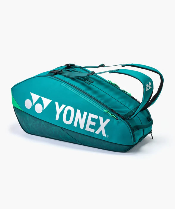 Yonex Pro Racquet Bag 6 BA92426 in Teal Green side view with large white Yonex logo, dual compartments and shoulder straps
