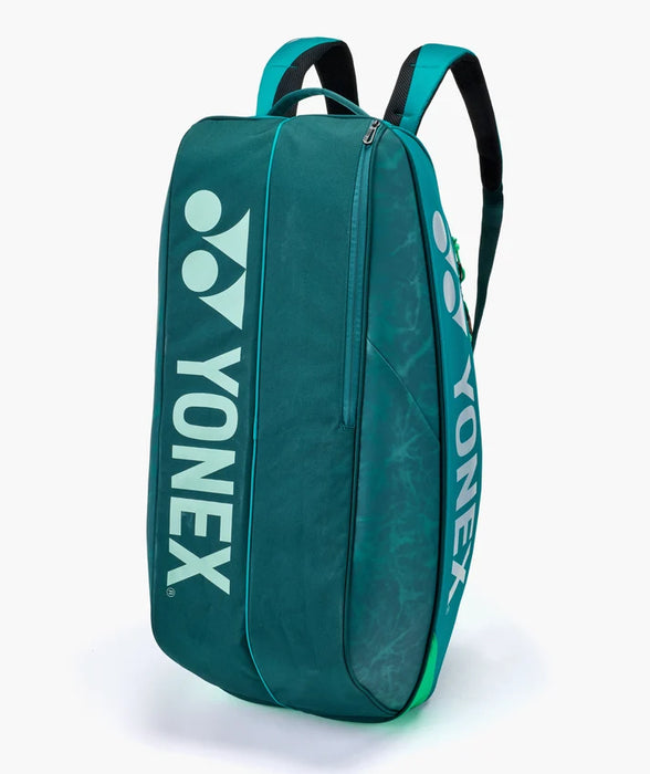 Yonex Pro Racquet Bag 6 BA92426 Teal Green upright view with large Yonex logos and backpack-style carrying straps