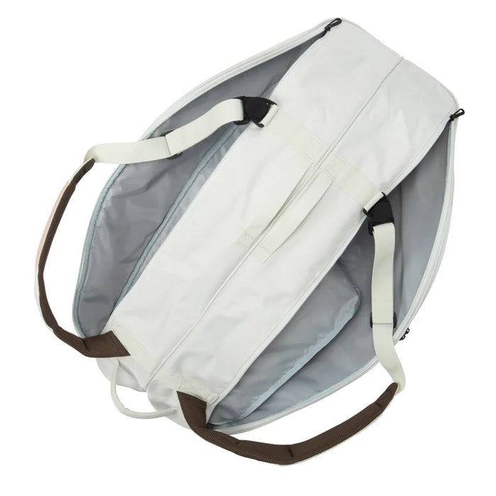 Yonex Pro Racquet Bag 6 Sand Beige open compartment view with adjustable backpack shoulder straps