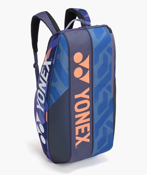 Yonex Pro Racquet Bag 6 Midnight Navy upright rear view with padded shoulder straps and Yonex graphics