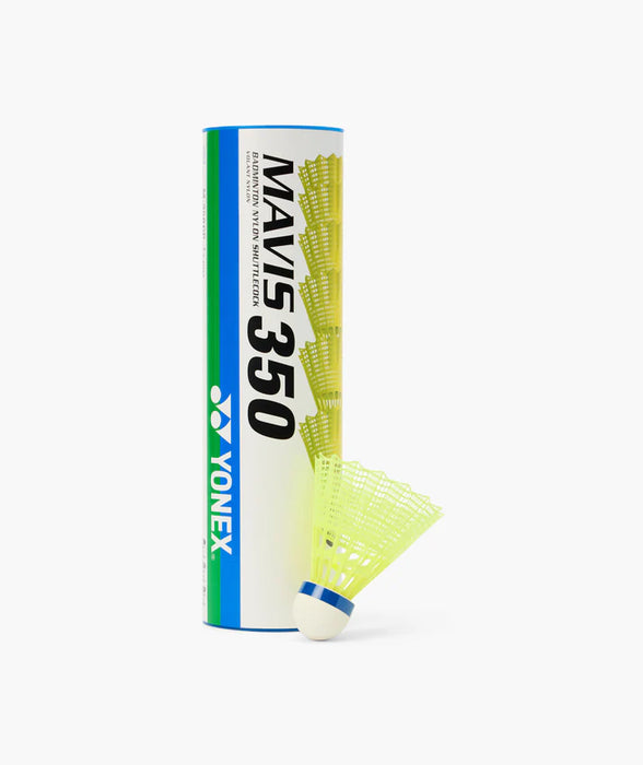 Yonex Mavis 350 Nylon Badminton Shuttlecocks Yellow Medium Speed on sale at Badminton Warehouse.  Full Tube with one shuttlecock view