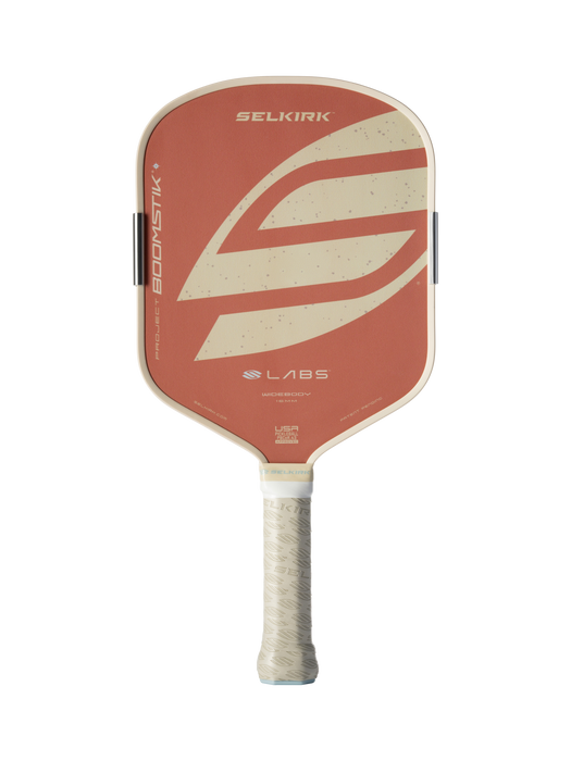 Selkirk LABS Boomstik Widebody Canyon Clay paddle, front view with cream graphics and grip