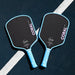Six Zero Coral Lightweight in Misty Blue, Hybrid and Widebody paddles side by side on court