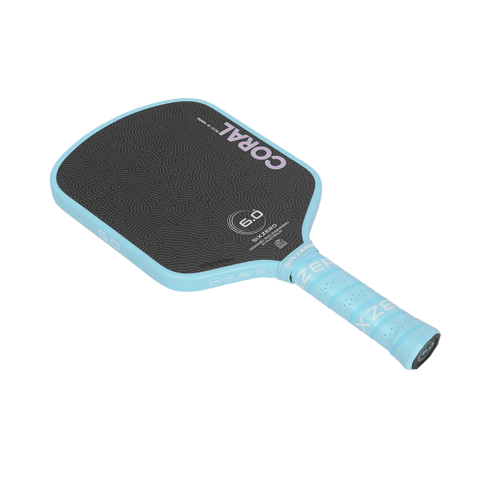 Six Zero Coral Lightweight Widebody in Misty Blue, diagonal face and grip view