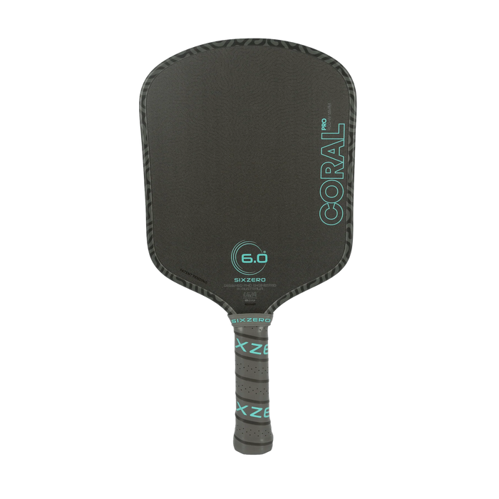 Six Zero Coral Pro Widebody 16mm pickleball paddle in Electric Blue, front view