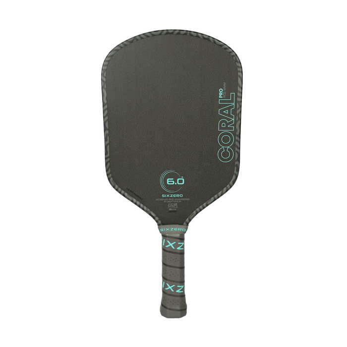 Six Zero Coral Pro Hybrid 16mm pickleball paddle in Electric Blue, front view