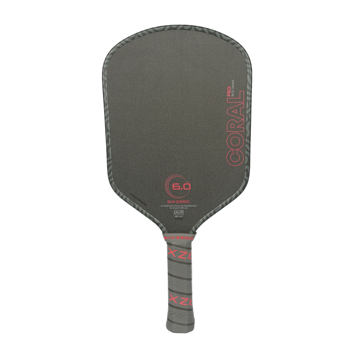 Six Zero Coral Pro Hybrid 16mm pickleball paddle in Infrared, front view