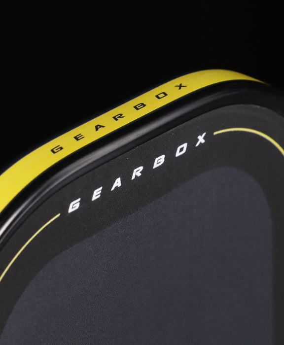 Close-up of the Pressure X 8E rounded top edge with yellow Gearbox lettering