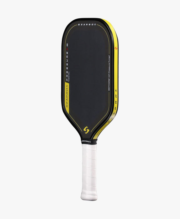 Gearbox Pressure X 8E paddle, three-quarter front view showing the yellow right edge
