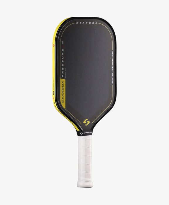 Gearbox Pressure X 8E paddle, opposite three-quarter front view showing the yellow left edge