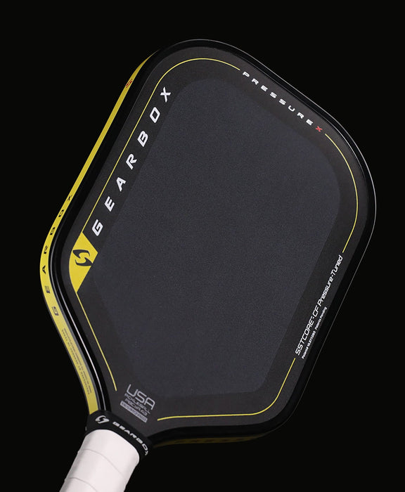 Angled reverse-face close-up of the Pressure X 8E paddle with USA Pickleball marking