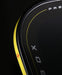 Close-up of the Pressure X 8E yellow perimeter edge and red Gearbox emblem
