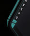 Close-up of the Gearbox Pressure X 8M paddle's textured carbon face and teal side branding