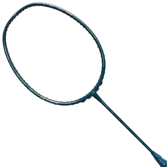 Hundred Nitrix 80 Bullet badminton racket in teal and gold, full racket view