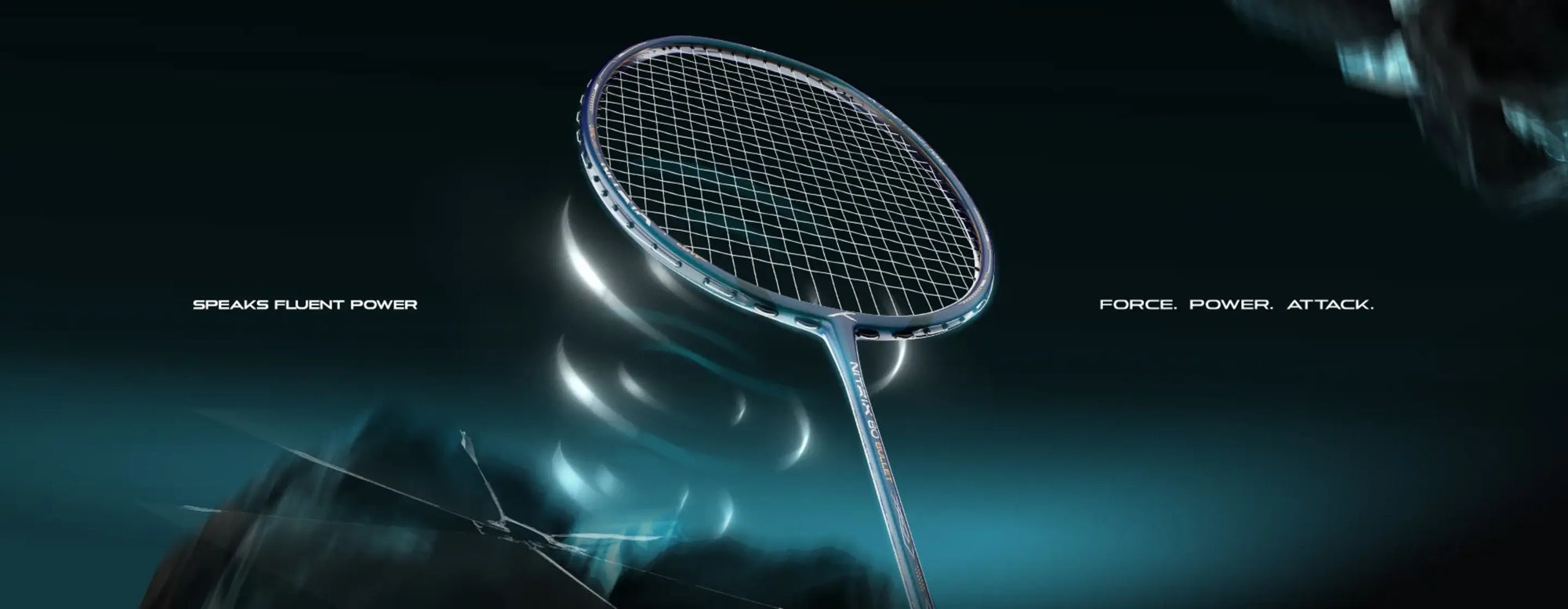 Hundred Nitrix 80 Bullet badminton racket with Force. Power. Attack. campaign artwork
