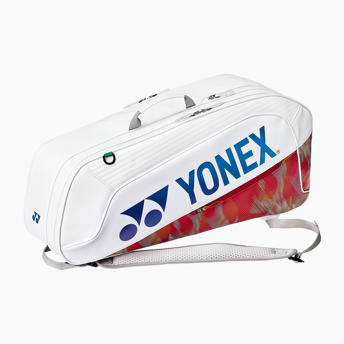 Yonex Expert Racquet Bag 6 PCS BA02626 in White with red accents and backpack straps