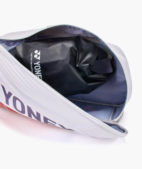 Interior view  Yonex Expert Racquet Bag 6 PCS in white red  with removable water-resistant laundry bag