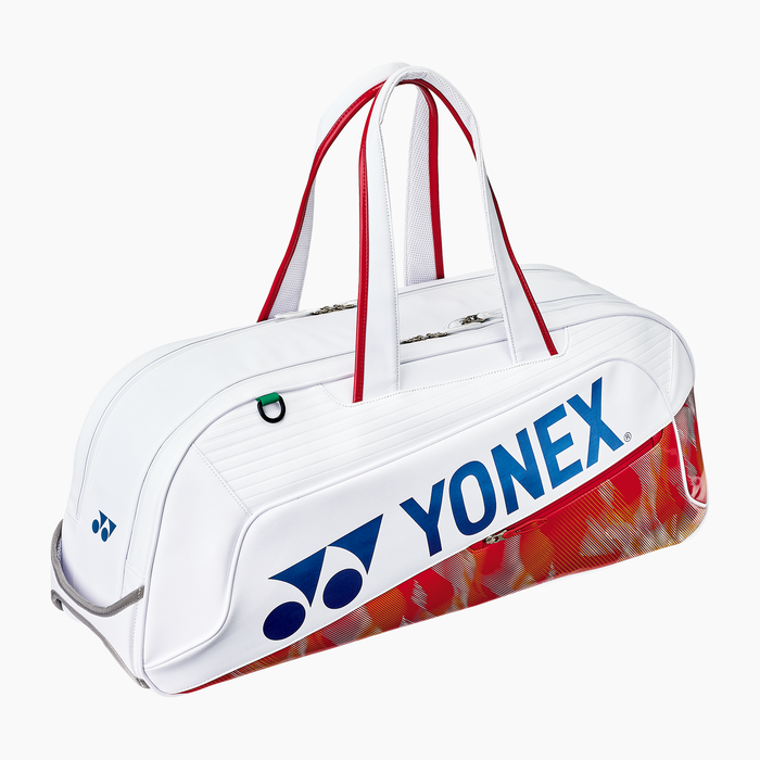 Yonex BA02631W Expert Tournament Bag in white and red with large Yonex logo
