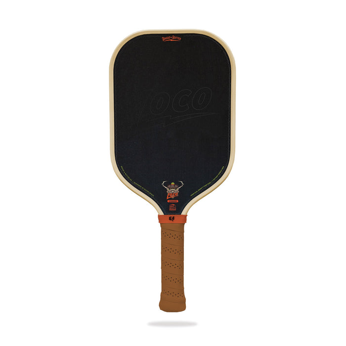 Bread & Butter LOCO 16mm Elongated Tan paddle, front view with cream edge and tan grip