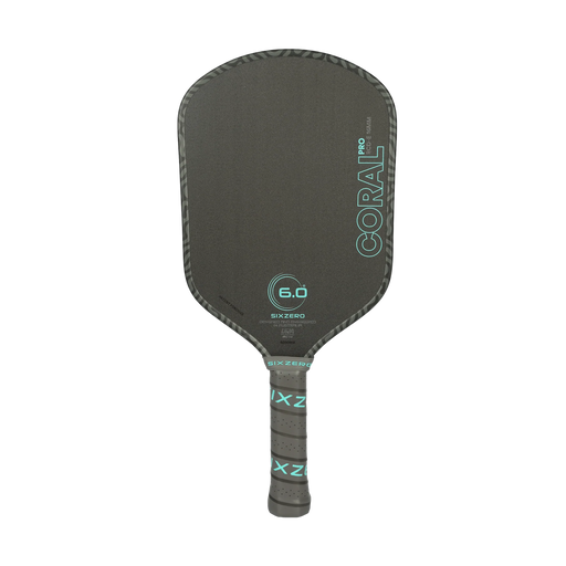 Six Zero Coral Pro Elongated 16mm pickleball paddle in Electric Blue, front view
