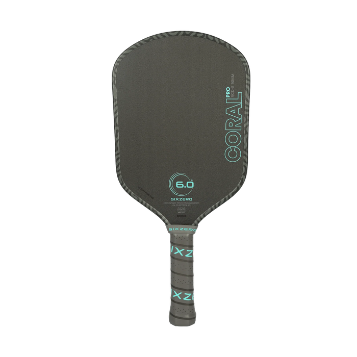 Six Zero Coral Pro Elongated 16mm pickleball paddle in Electric Blue, front view