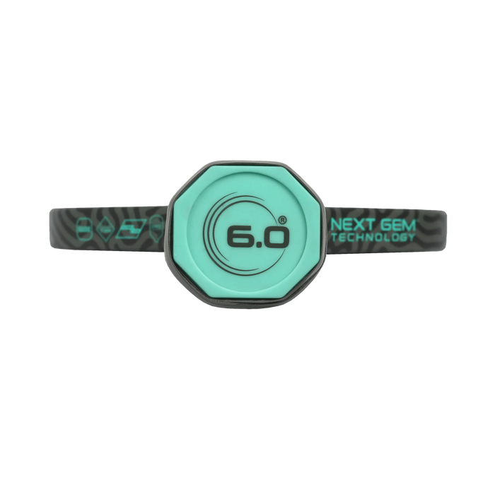Six Zero Coral Pro Elongated 16mm pickleball paddle in Electric Blue, butt cap detail