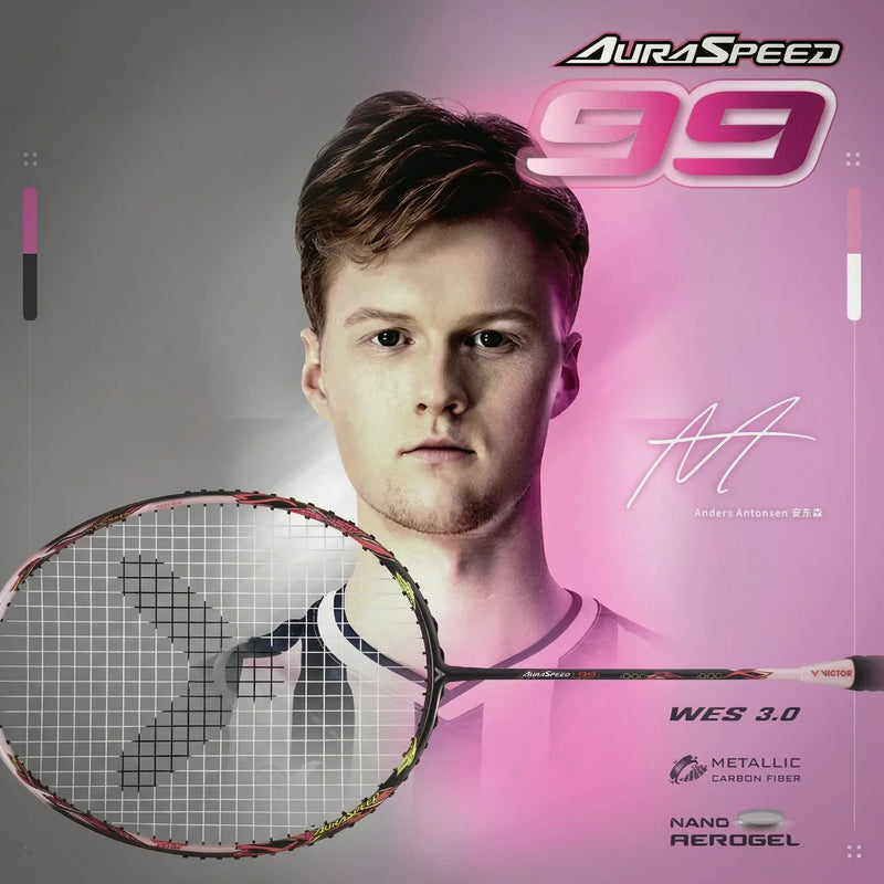 Victor Auraspeed 99 badminton racket with Anders Antonsen, WES 3.0 and Nano Aerogel