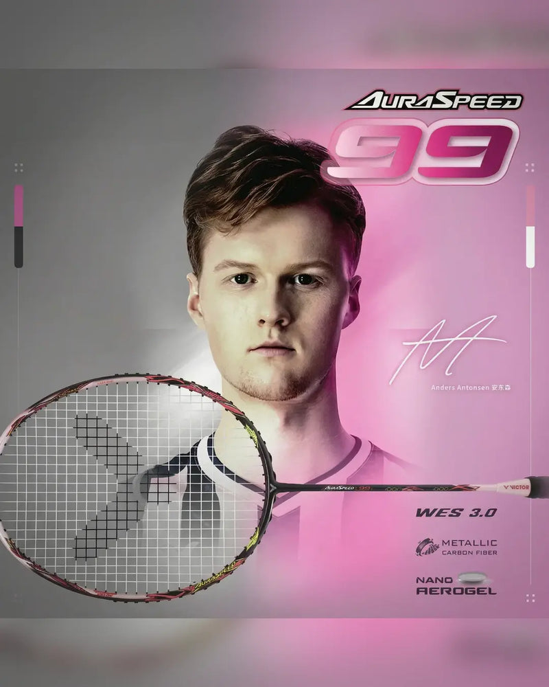 Victor Auraspeed 99 badminton racket with Anders Antonsen, WES 3.0 and Nano Aerogel