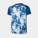 Victor T-65000F men's blue badminton shirt, front with white and pale blue graphic print