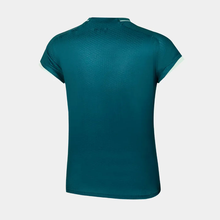 Back view of Victor T-66000G women's badminton shirt in French Emerald with tonal pattern and short sleeves
