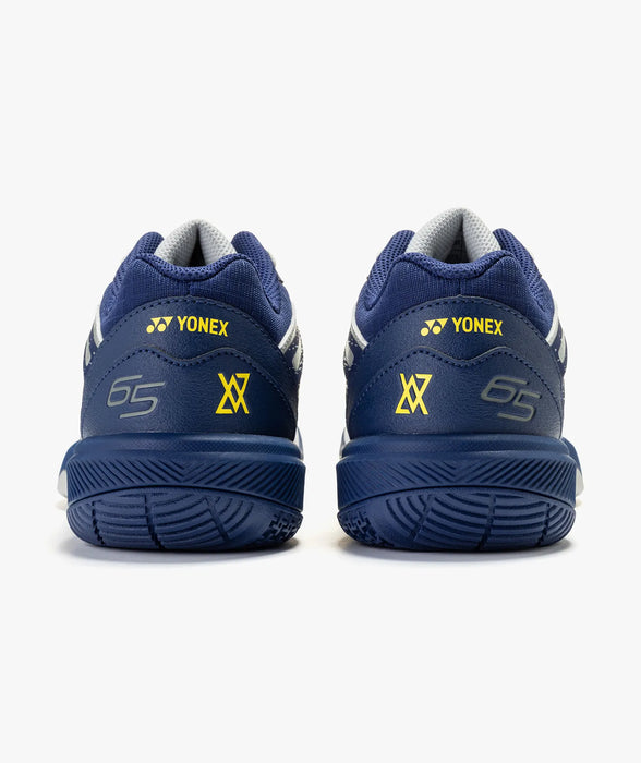 Yonex Power Cushion 65 Z VA women's badminton shoes in Silver/Navy, rear view of heels