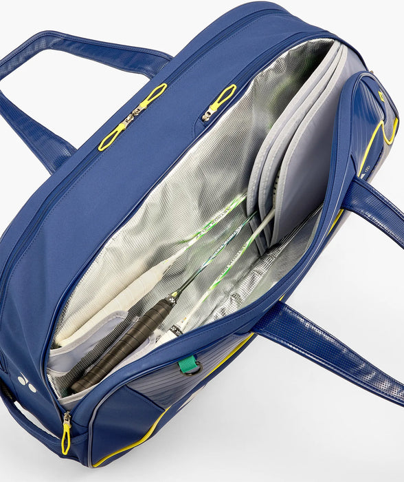 Reflective-lined racket compartment with dividers in Yonex BA02631V bag