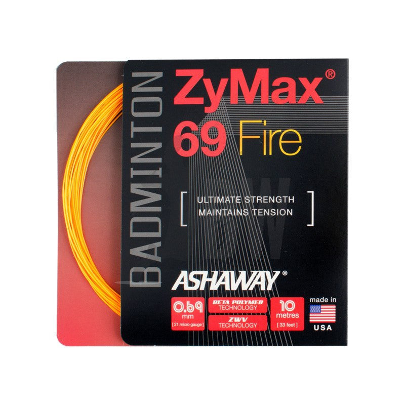 Ashaway ZyMax 69 Fire (0.69mm) Badminton String (Orange or White)